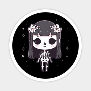 Cute Skeleton in Kawaii Style with Long Hairs | Halloween Skeleton Cute Design Magnet